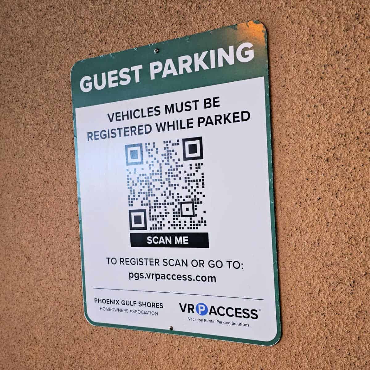 Guest Parking Phoenix Gulf Shores QR code to register for parking