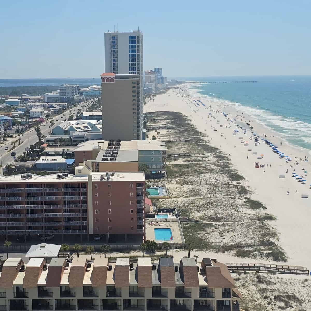 view from high floor of Phoenix Gulf Shores down the beach in Gulf Shores
