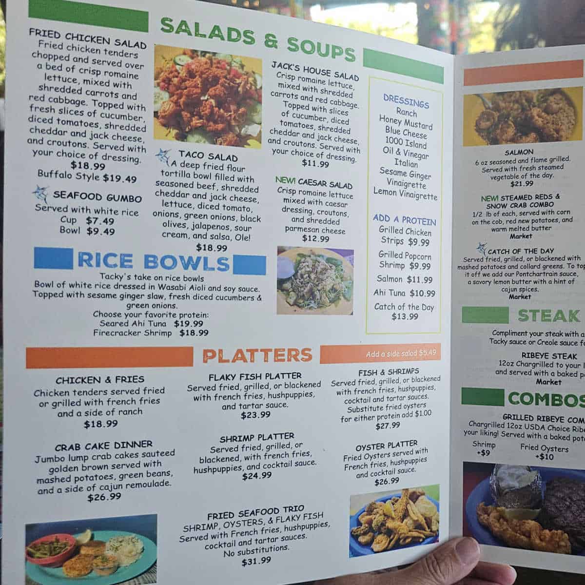 Tacky Jacks Gulf Shores salads soups rice bowls platters menu