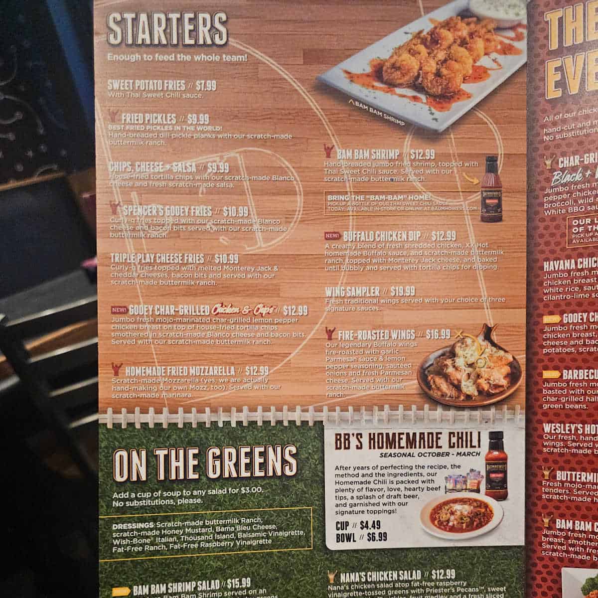 Baumhowers Starters Menu with images of wings and shrimp