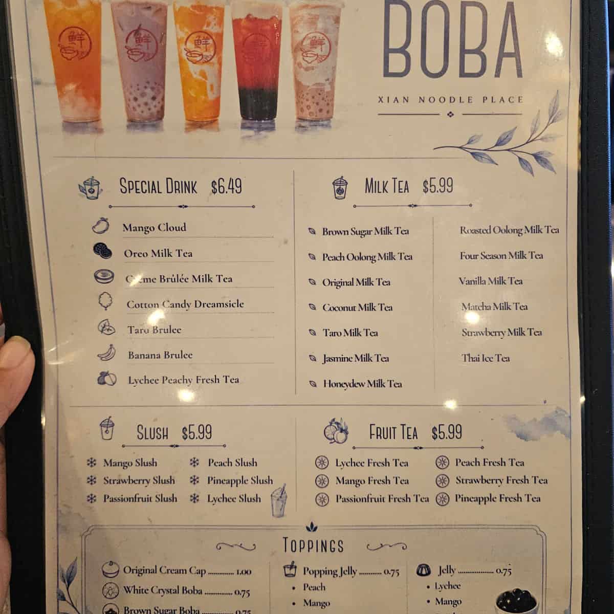 boba Xian Noodle Place menu