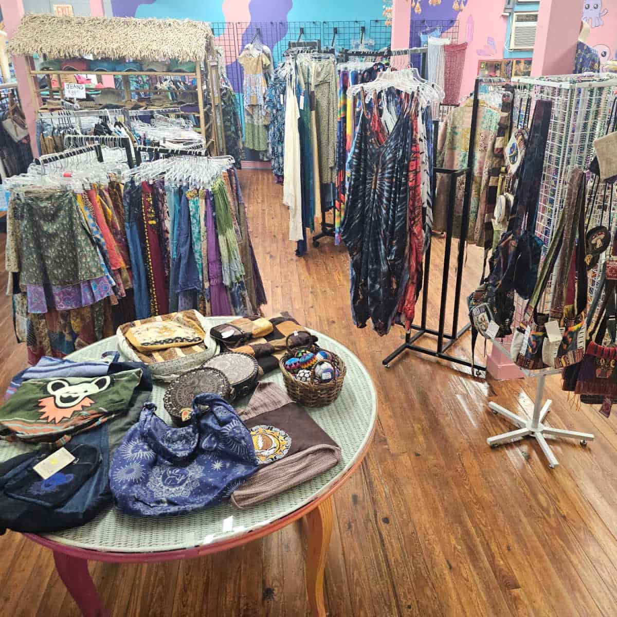 clothes display in Island Girl with bas, tie-dye, and more