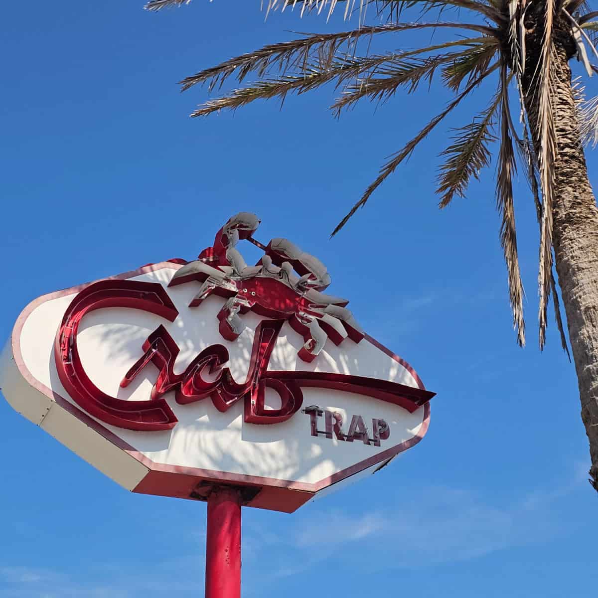 Crab Trap sign with a crab at the top