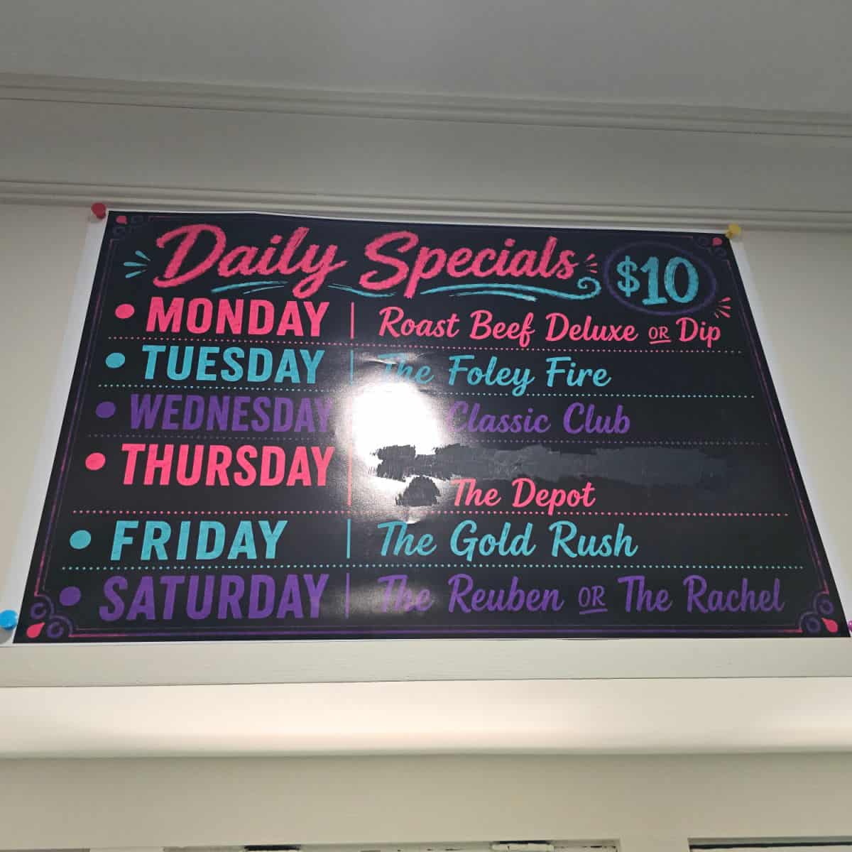 Daily Specials Menu by day for Melissa's Kitchen
