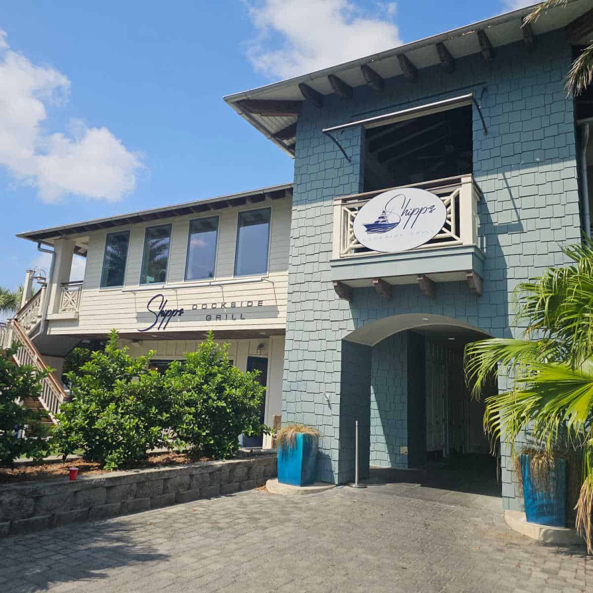 Building exterior with Shipp's Dockside Grill on the side of the biulding
