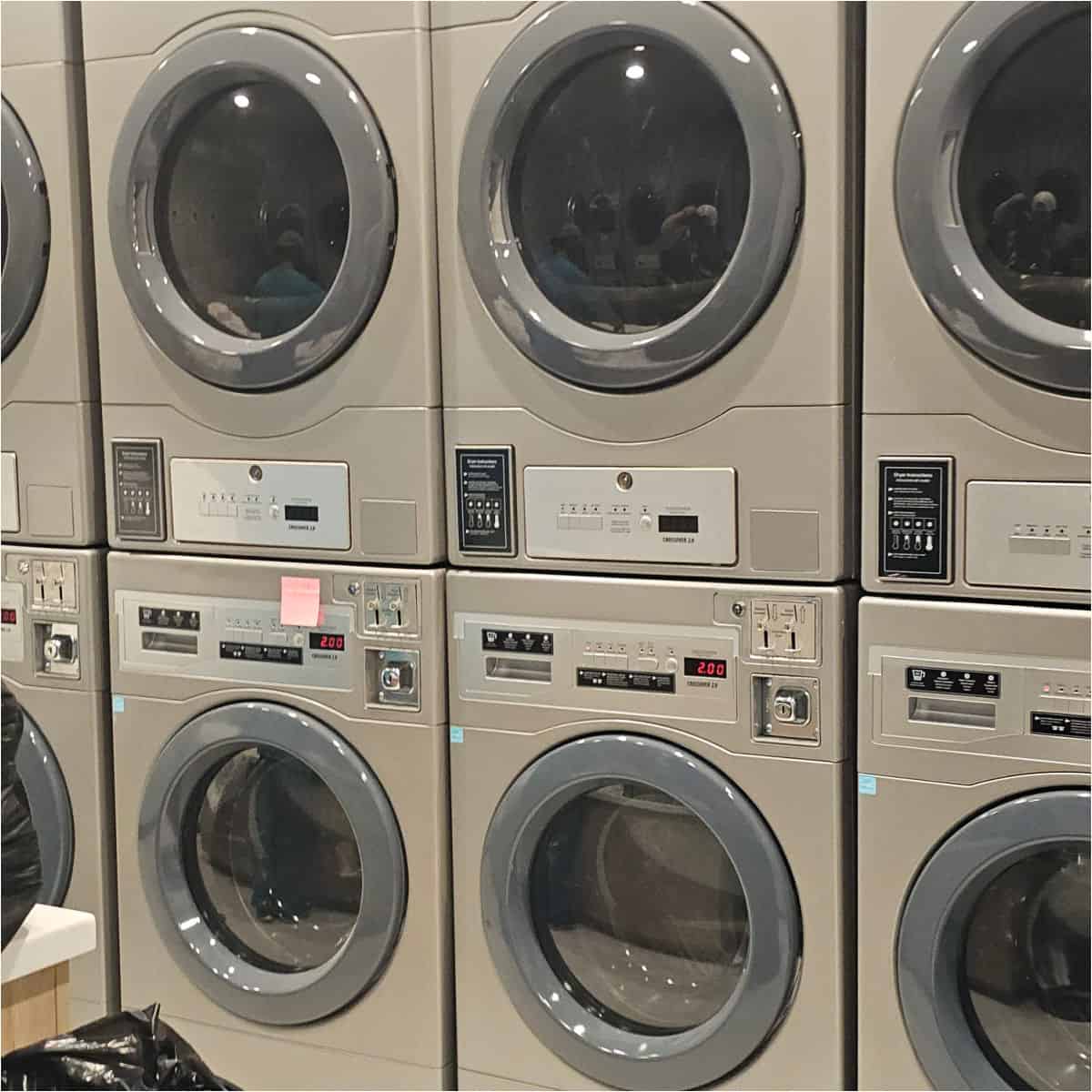 wall of laundry machines