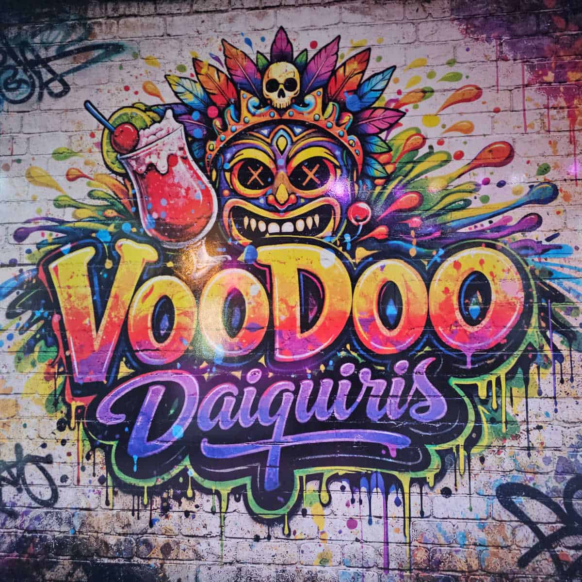 VooDoo Daiquiris mural with bright colored logo