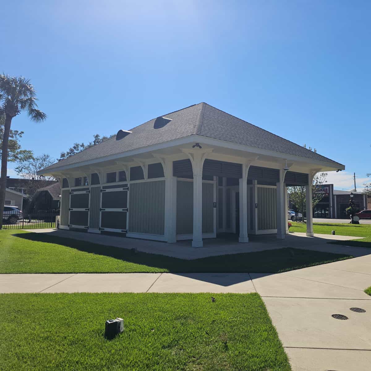 restroom building with entrance via a paved path