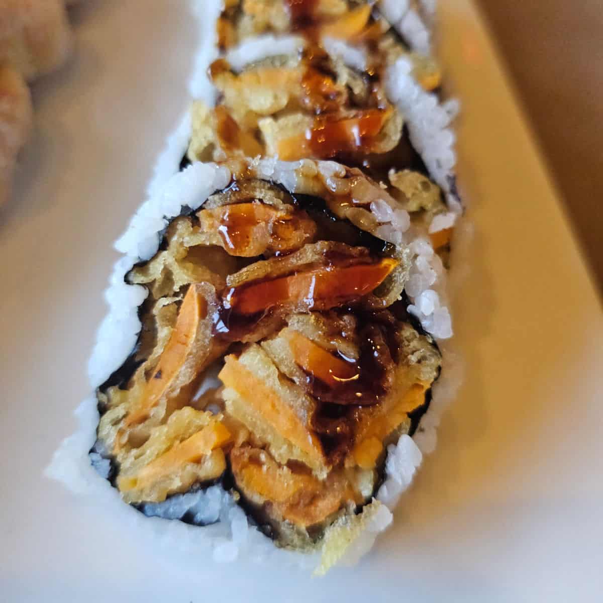 Sweet potato roll on a white platter