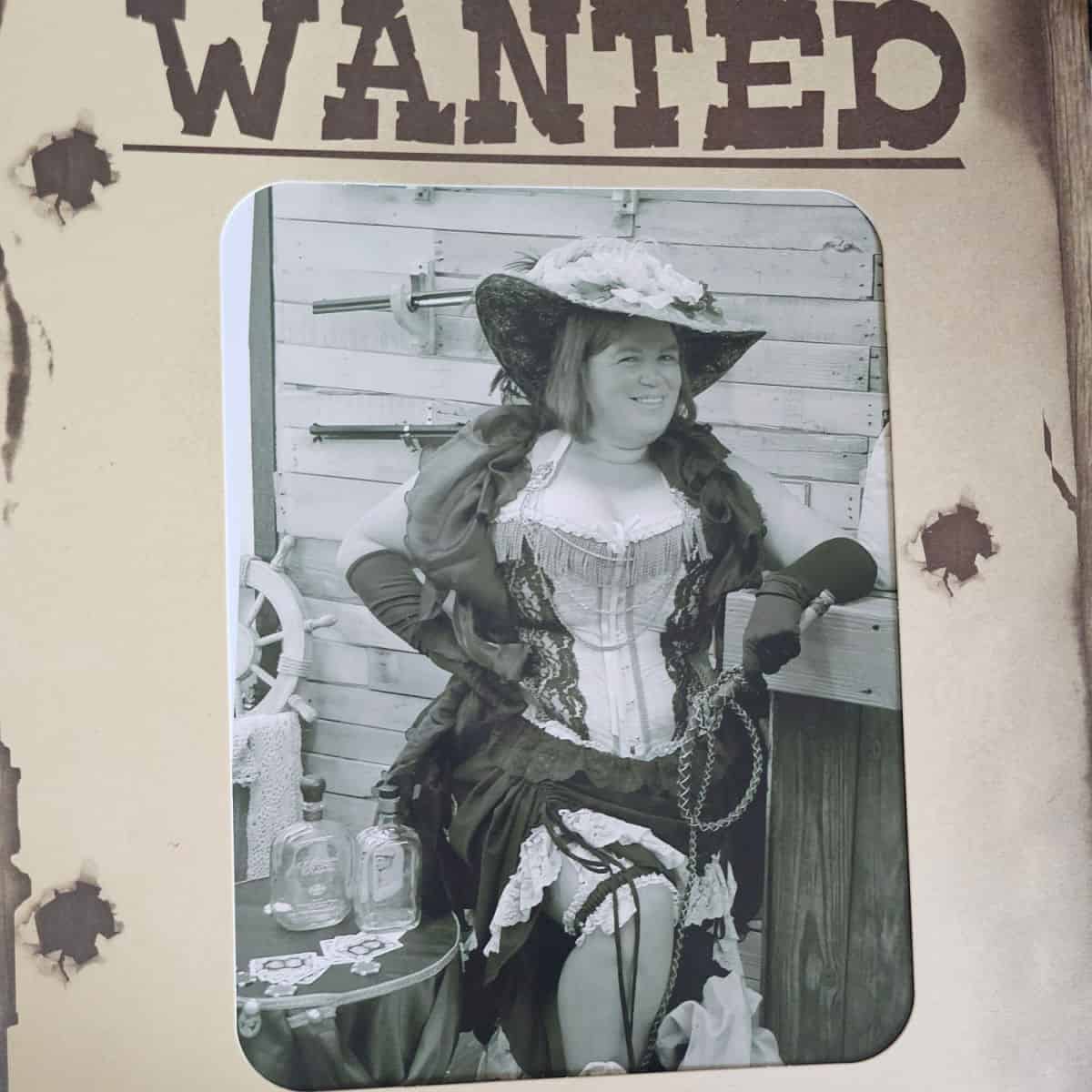 Black and white photo of Tammilee dressed for Old Time Photos
