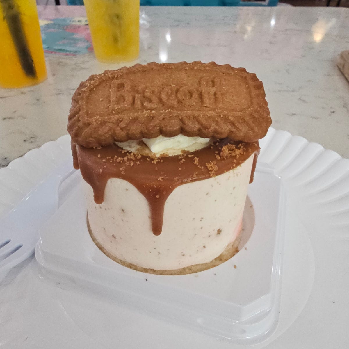Biscoff mini cheesecake on a white plate