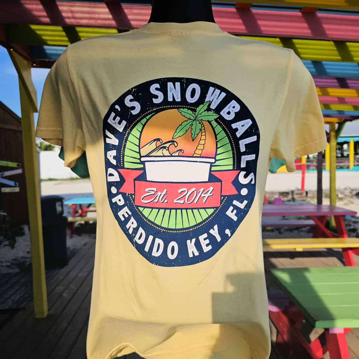 Dave's Snowballs Perdido Key Florida t-shirt in yellow